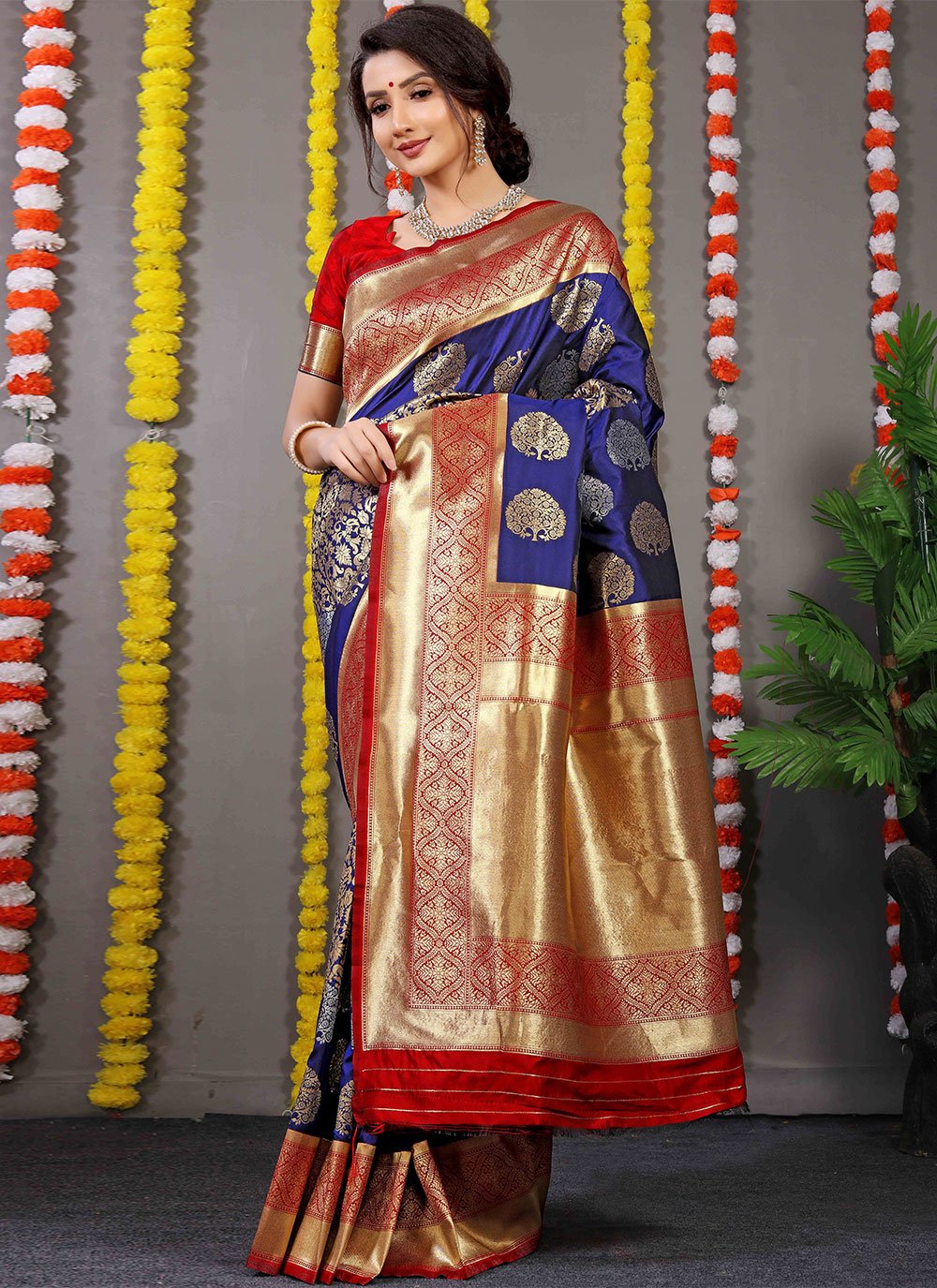 Contemporary Banarasi Silk Blue Weaving Saree