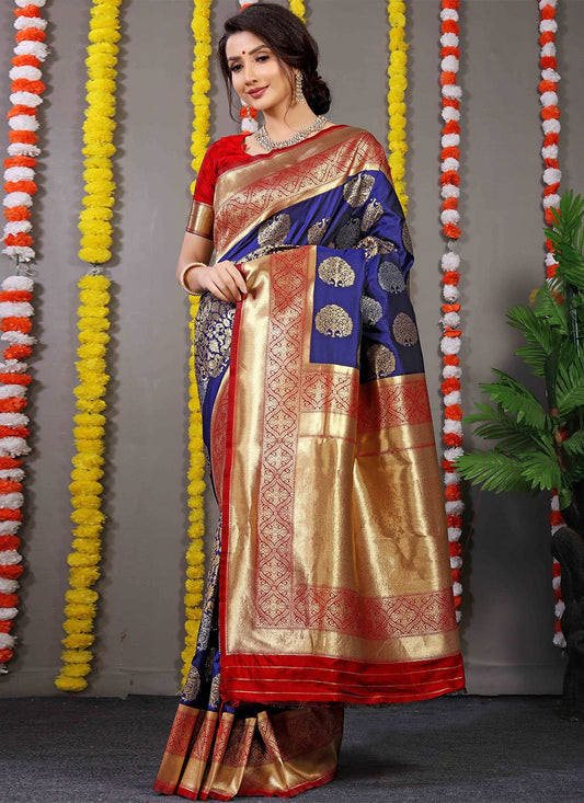 Contemporary Banarasi Silk Blue Weaving Saree