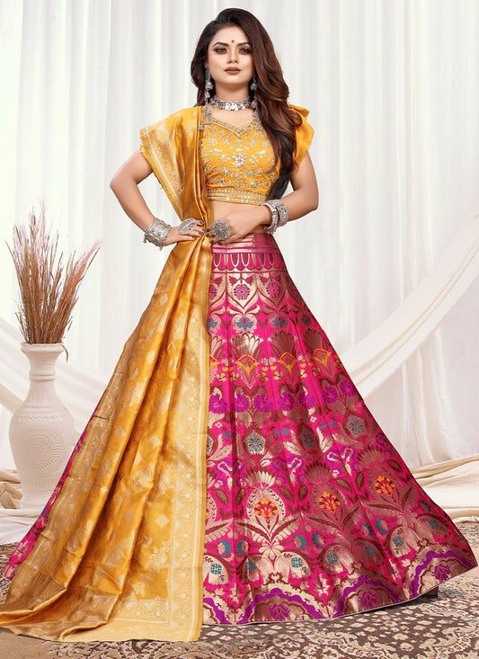 Lehenga Choli Banarasi Silk Multi Colour Weaving Lehenga Choli