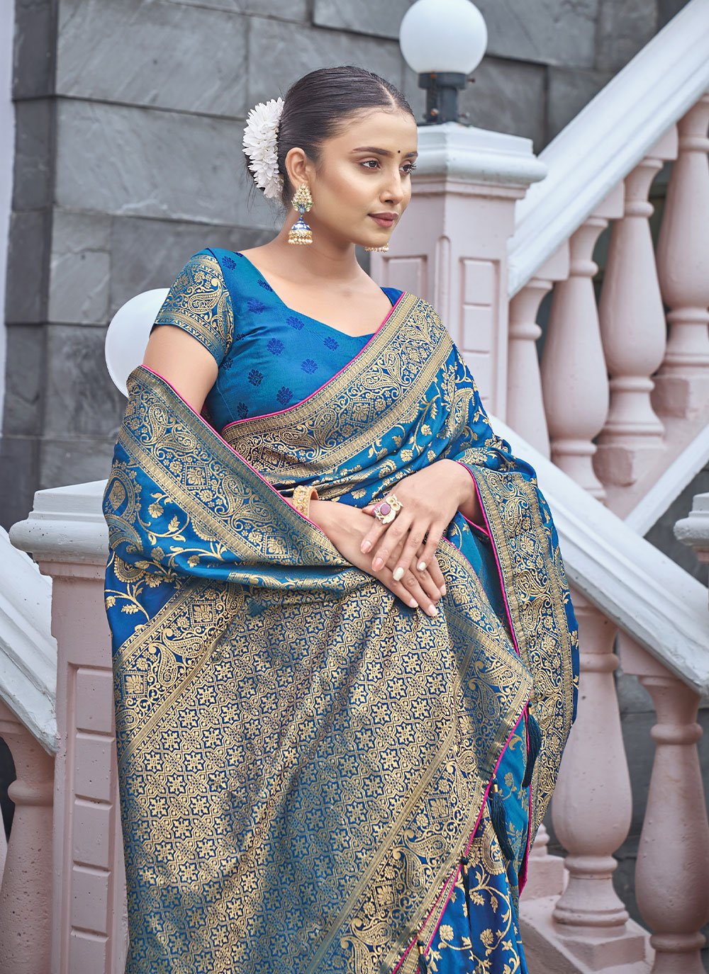 Designer Banarasi Silk Turquoise Weaving Saree