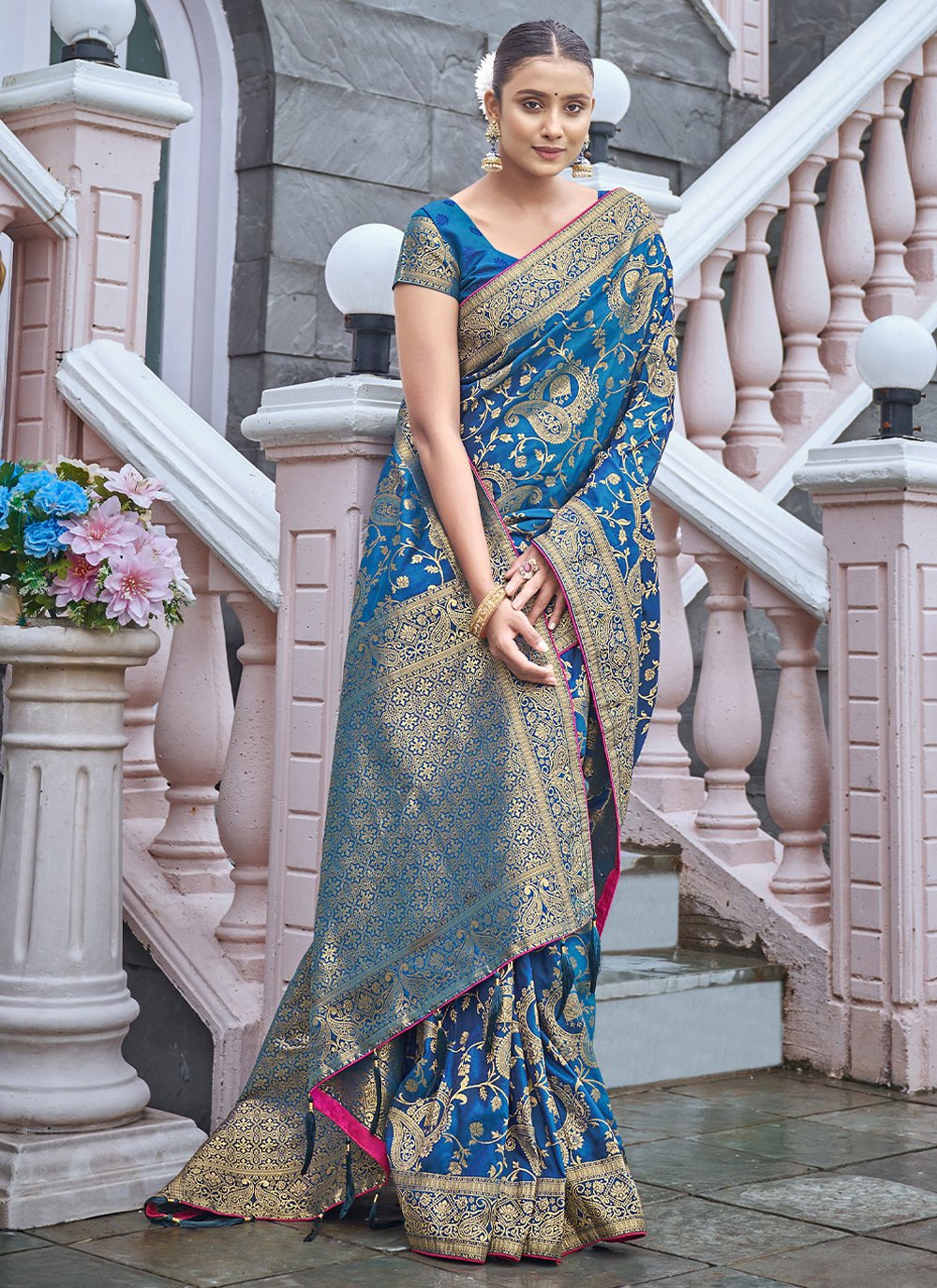 Designer Banarasi Silk Turquoise Weaving Saree