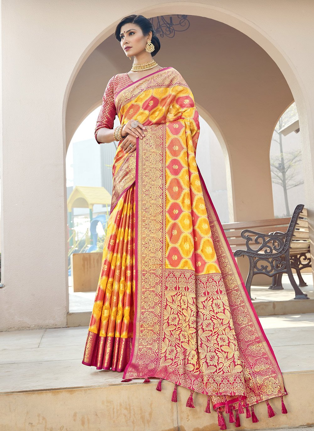 Traditional Saree Banarasi Silk Multi Colour Weaving Saree