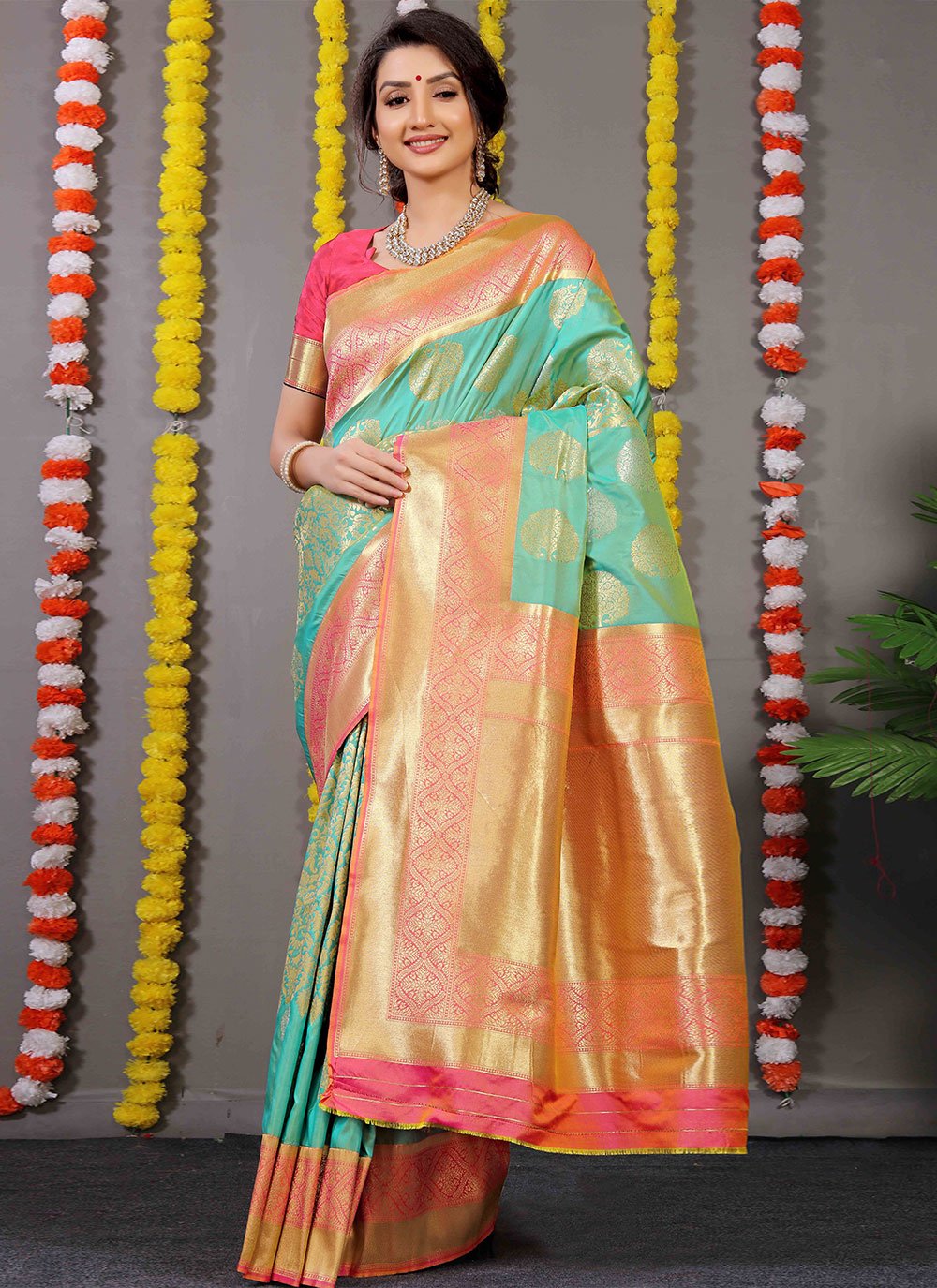 Classic Banarasi Silk Green Rama Weaving Saree