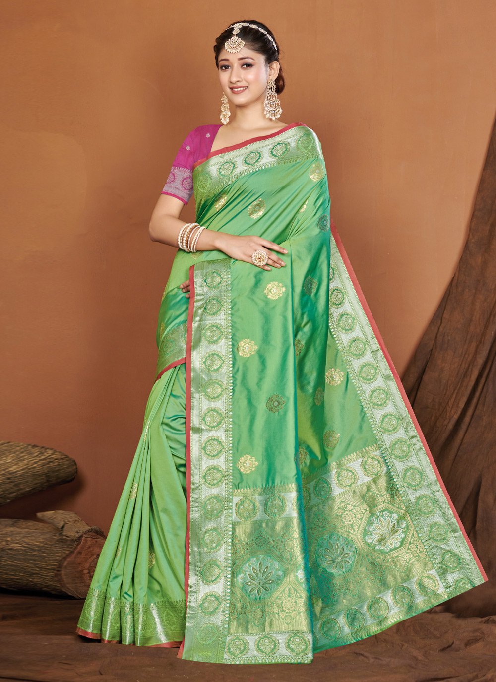 Traditional Saree Banarasi Silk Green Embroidered Saree