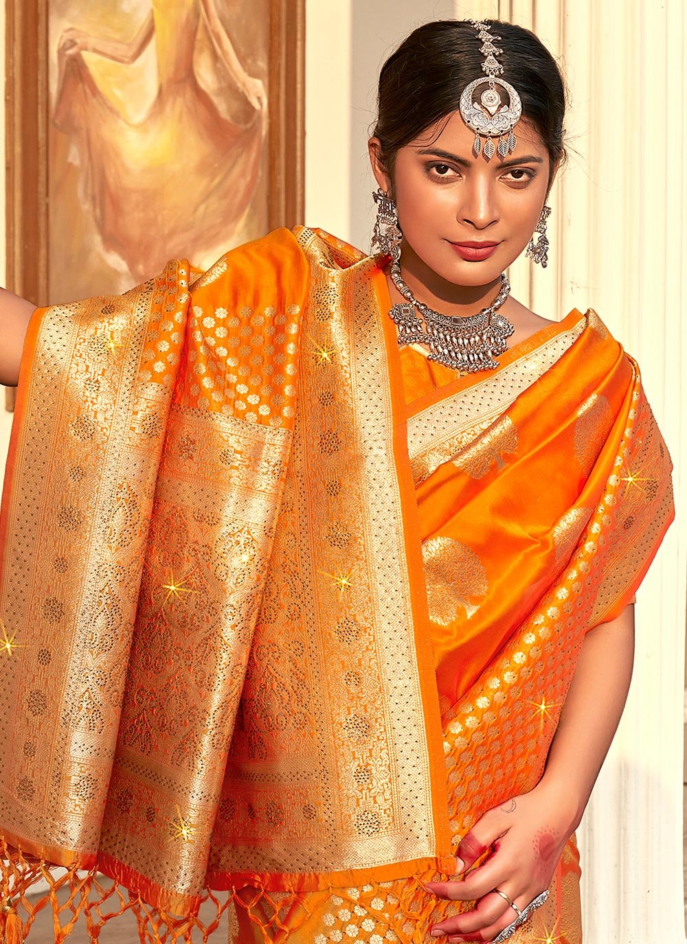 Traditional Saree Banarasi Silk Mustard Weaving Saree