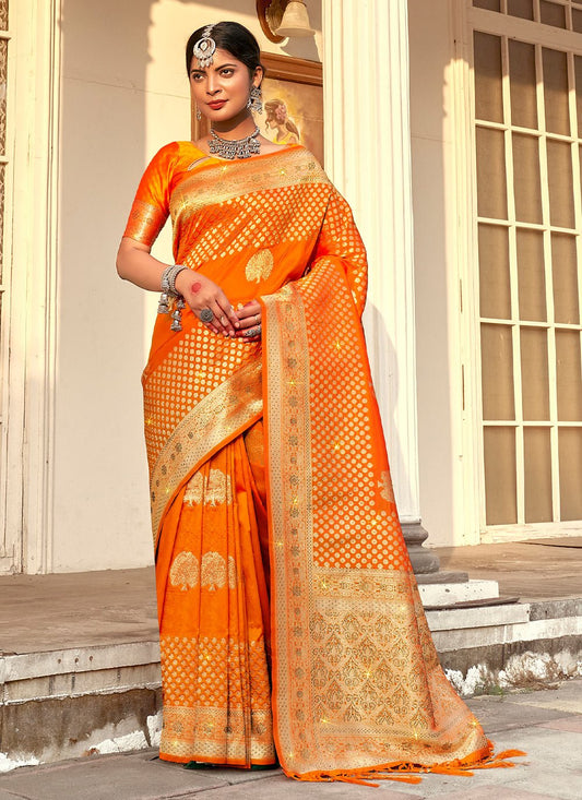 Traditional Saree Banarasi Silk Mustard Weaving Saree