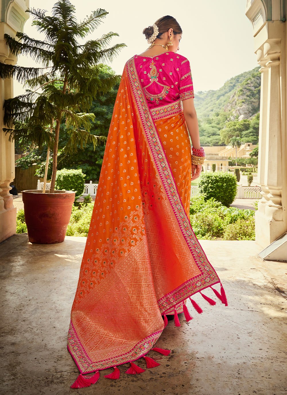 Contemporary Banarasi Silk Orange Weaving Saree