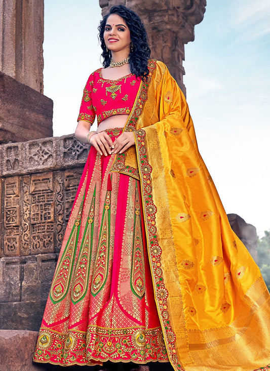 A Line Lehenga Banarasi Silk Pink Embroidered Lehenga Choli