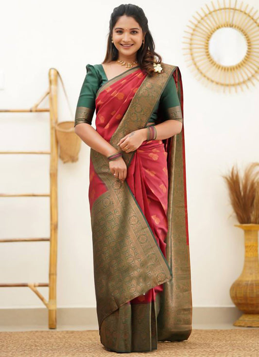 Classic Banarasi Silk Red Weaving Saree