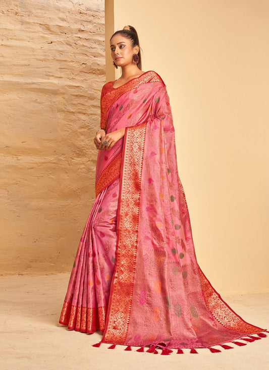 Traditional Saree Banarasi Silk Pink Weaving Saree