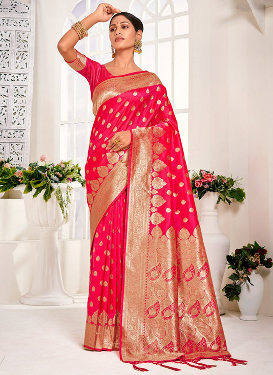 Trendy Saree Banarasi Silk Fuchsia Weaving Saree