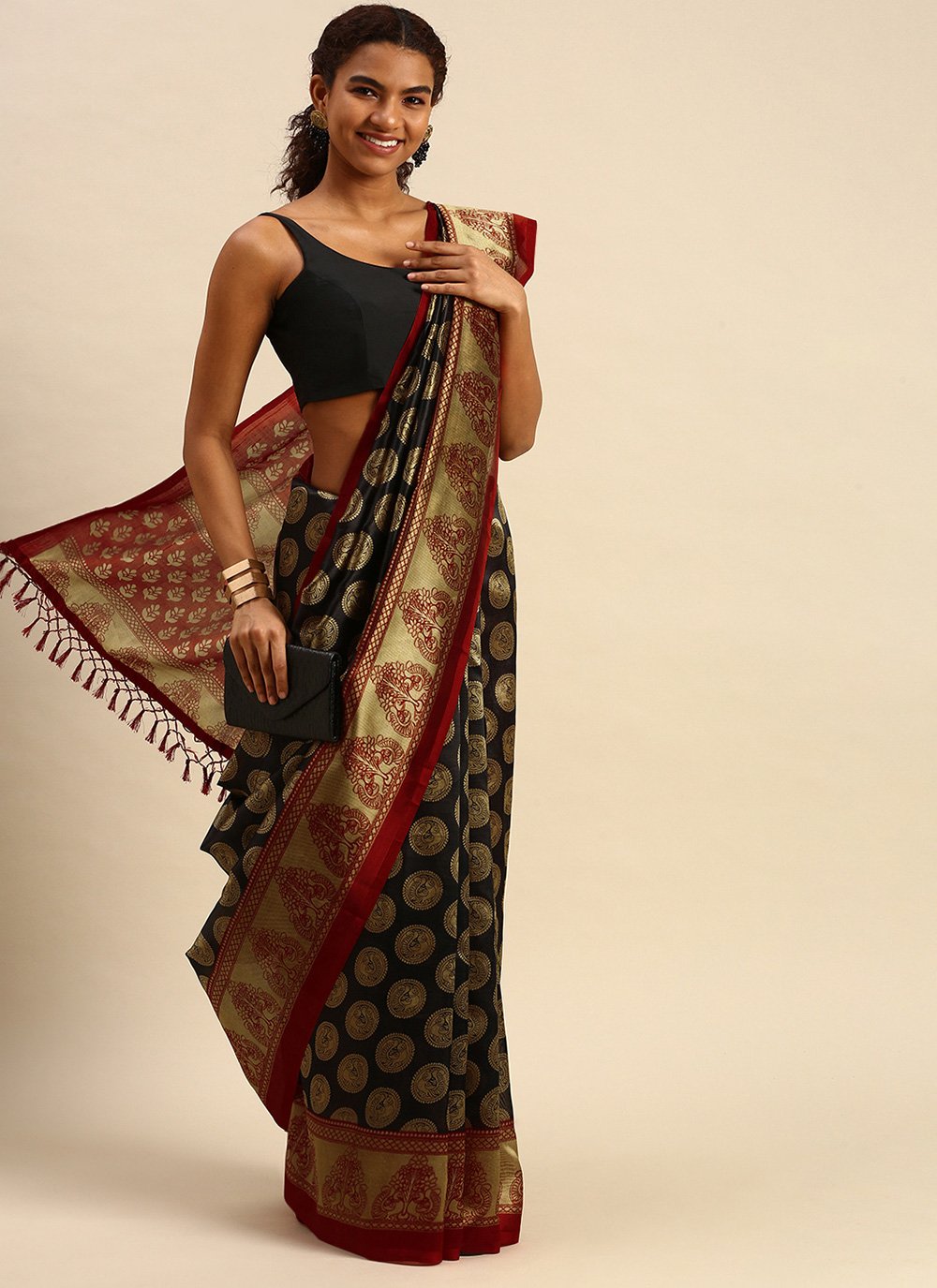 Casual Art Silk Black Weaving Saree