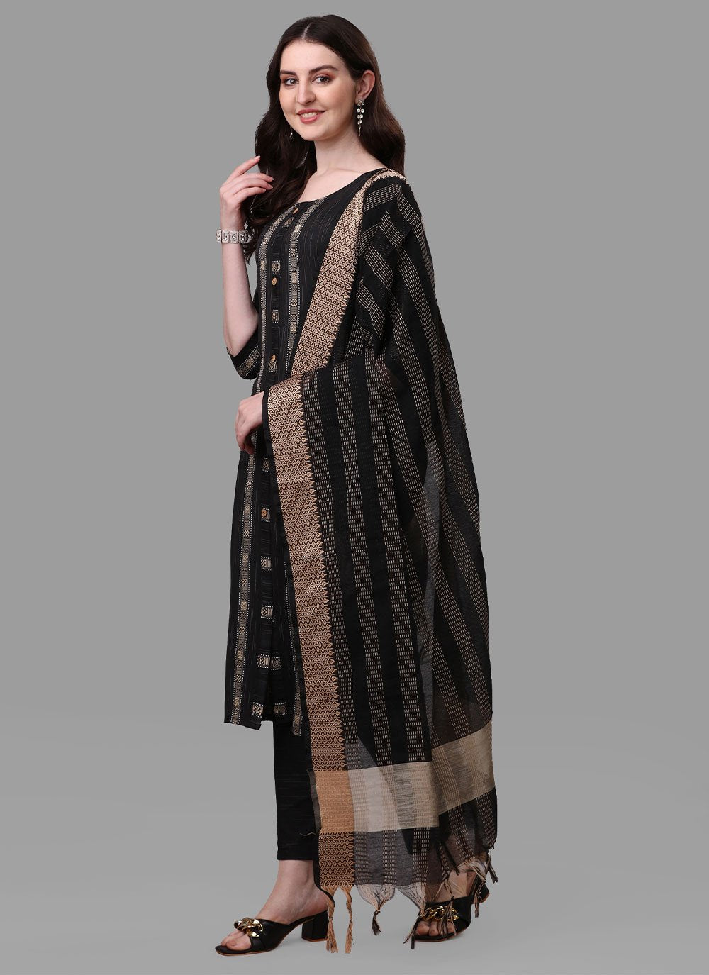 Salwar Suit Cotton Black Weaving Salwar Kameez