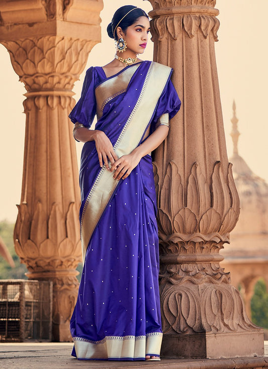 Classic Banarasi Silk Satin Silk Blue Weaving Saree