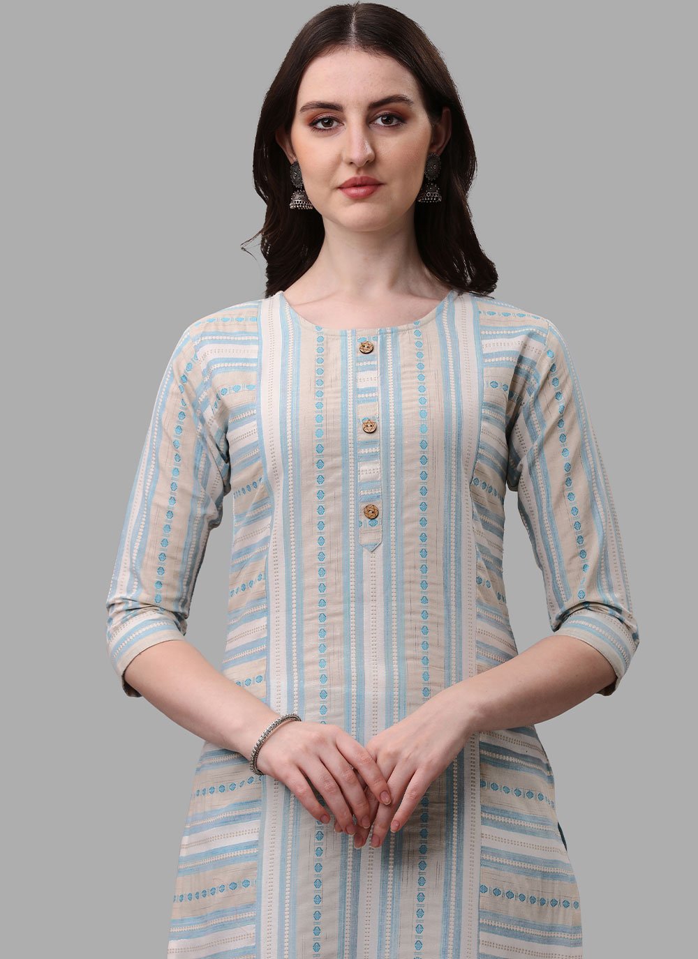 Casual Kurti Cotton Blue Weaving Kurtis