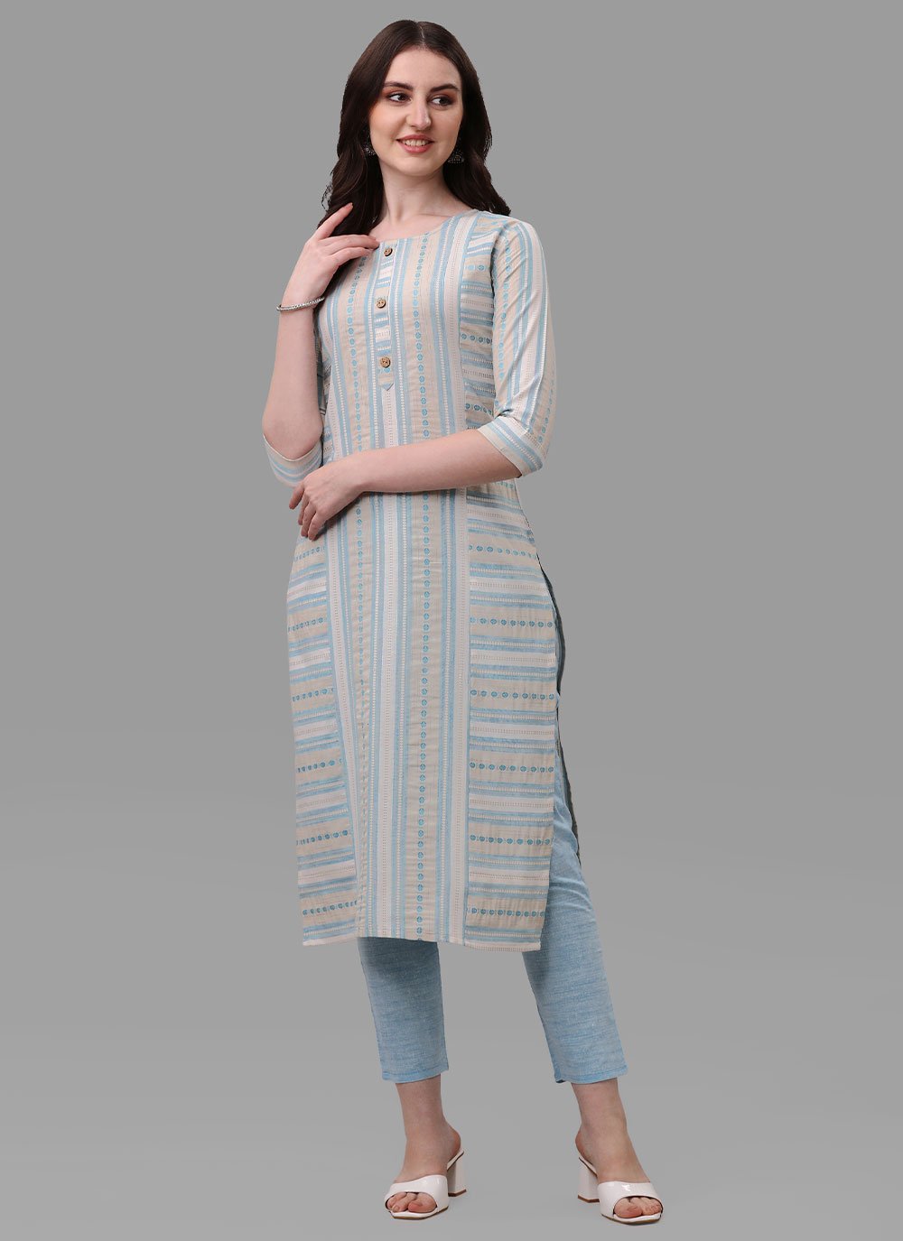 Casual Kurti Cotton Blue Weaving Kurtis