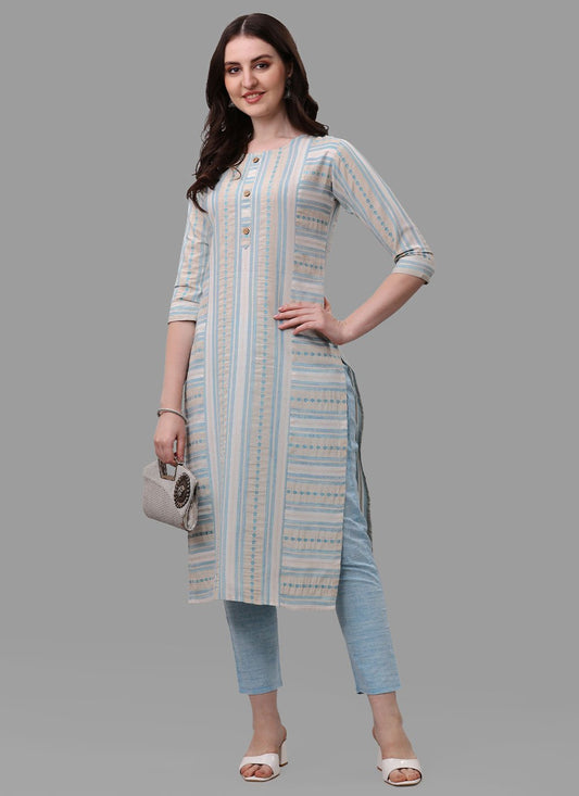 Casual Kurti Cotton Blue Weaving Kurtis