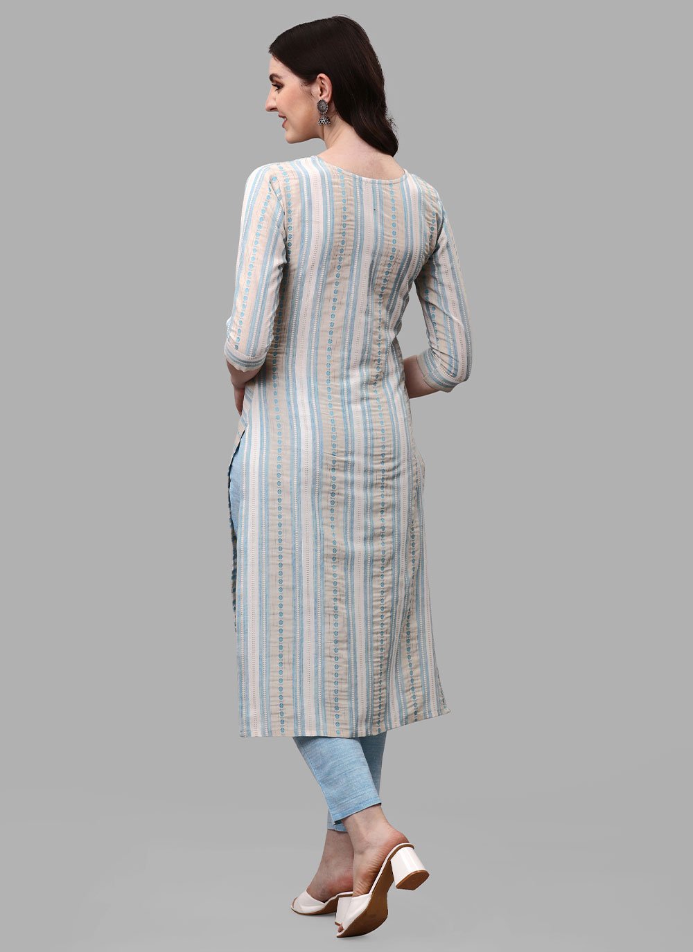 Casual Kurti Cotton Blue Weaving Kurtis