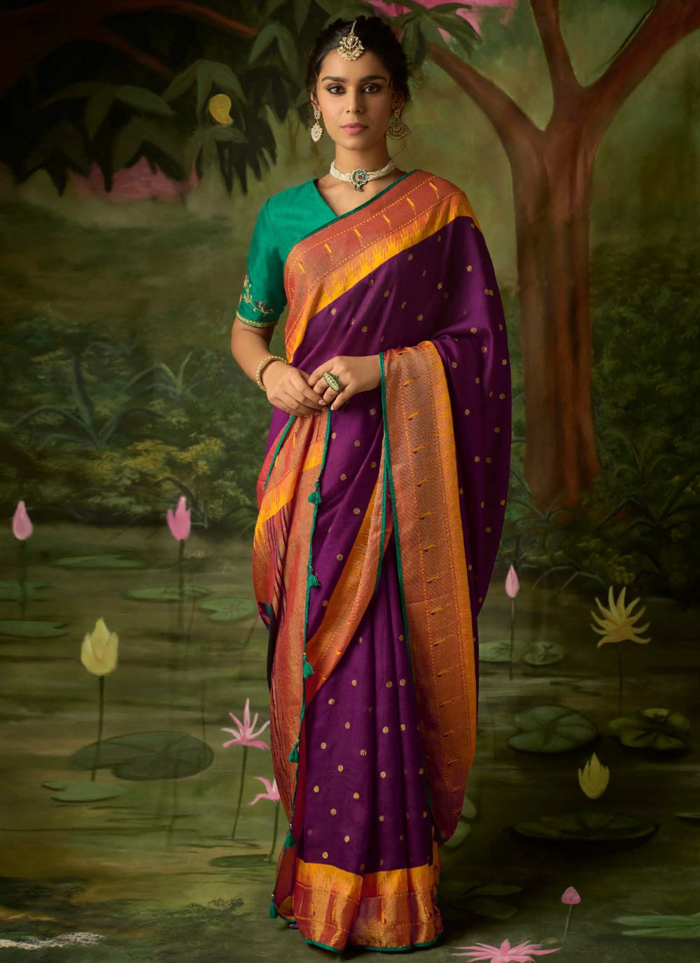 Designer Brasso Purple Weaving Saree