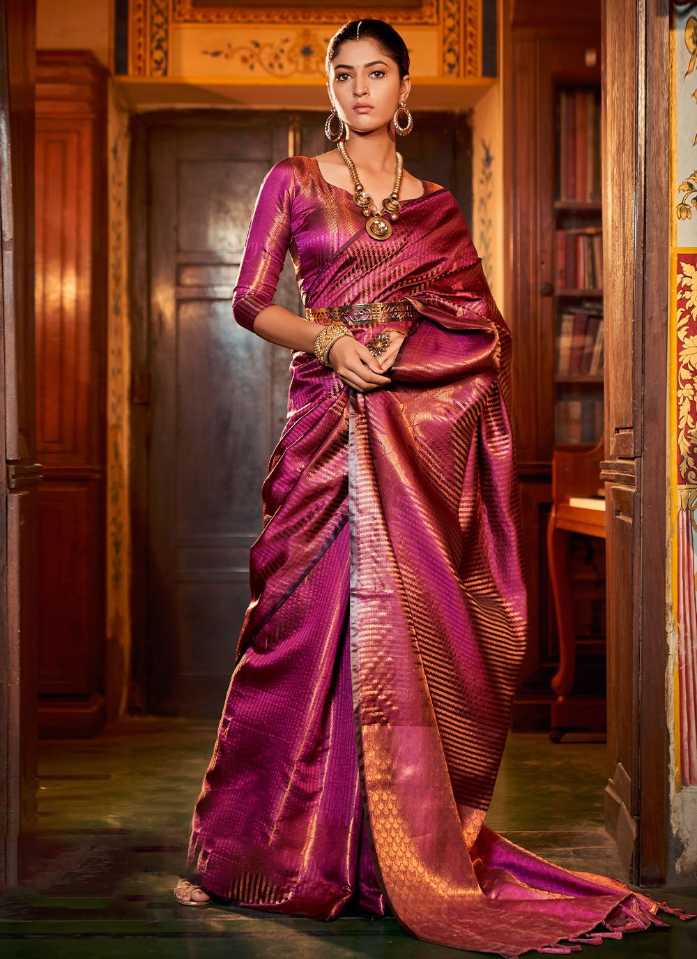 Classic Silk Burgundy Weaving Saree