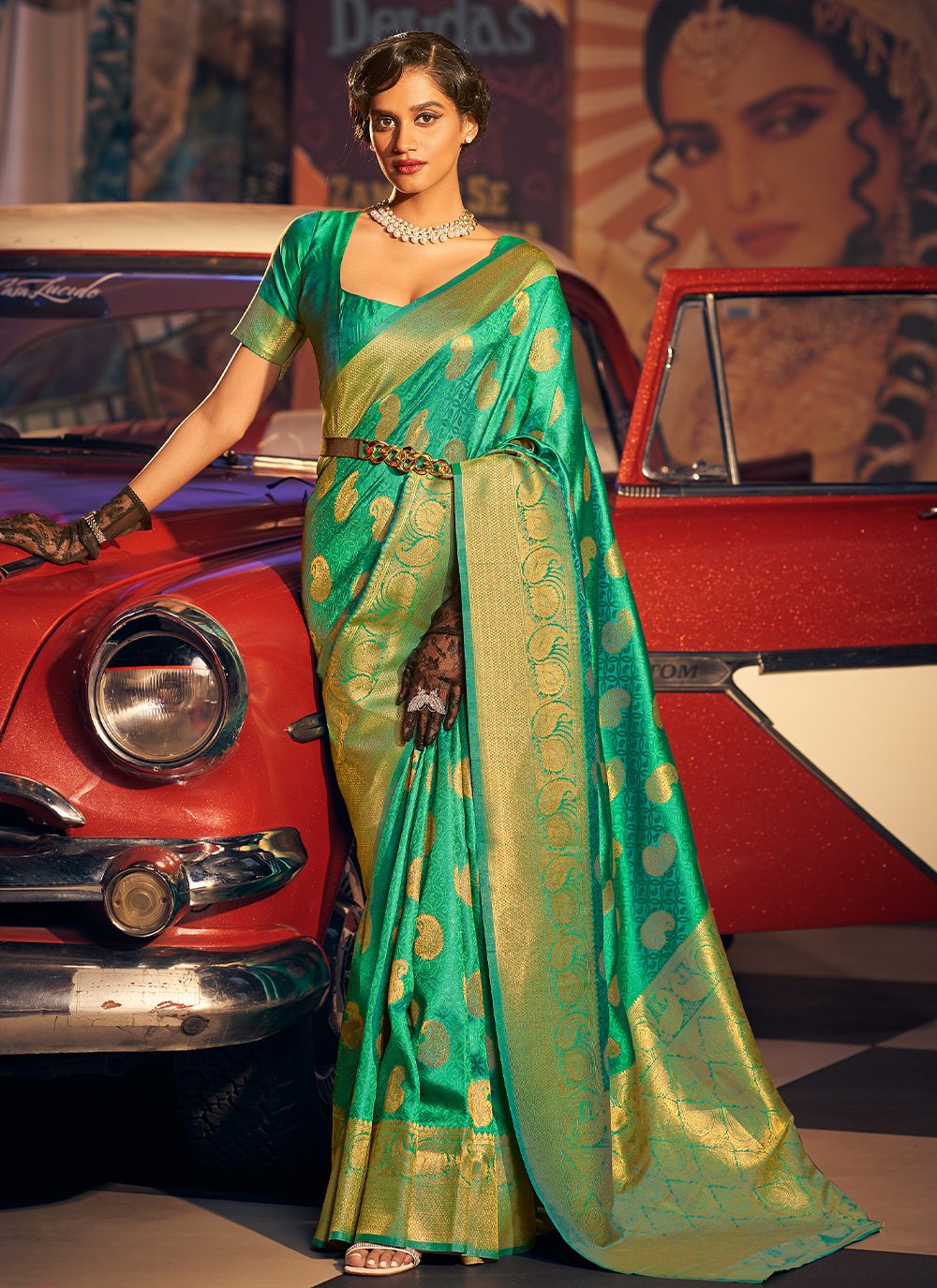 Contemporary Handloom Silk Sea Green Weaving Saree