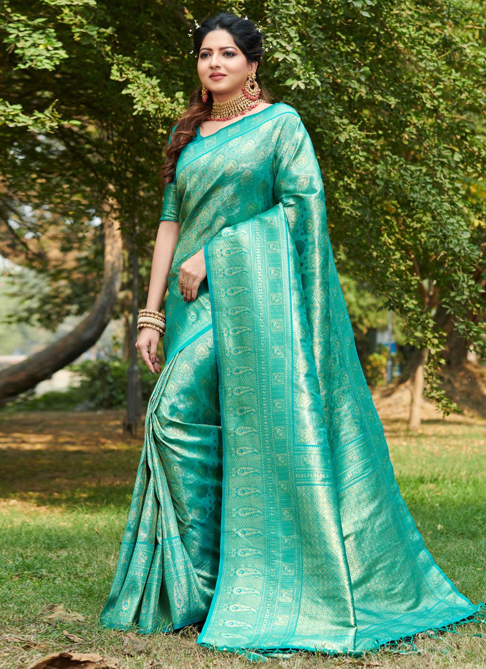 Traditional Saree Banarasi Silk Green Weaving Saree