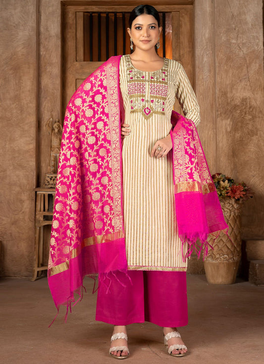 Trendy Suit Cotton Cream Magenta Weaving Salwar Kameez