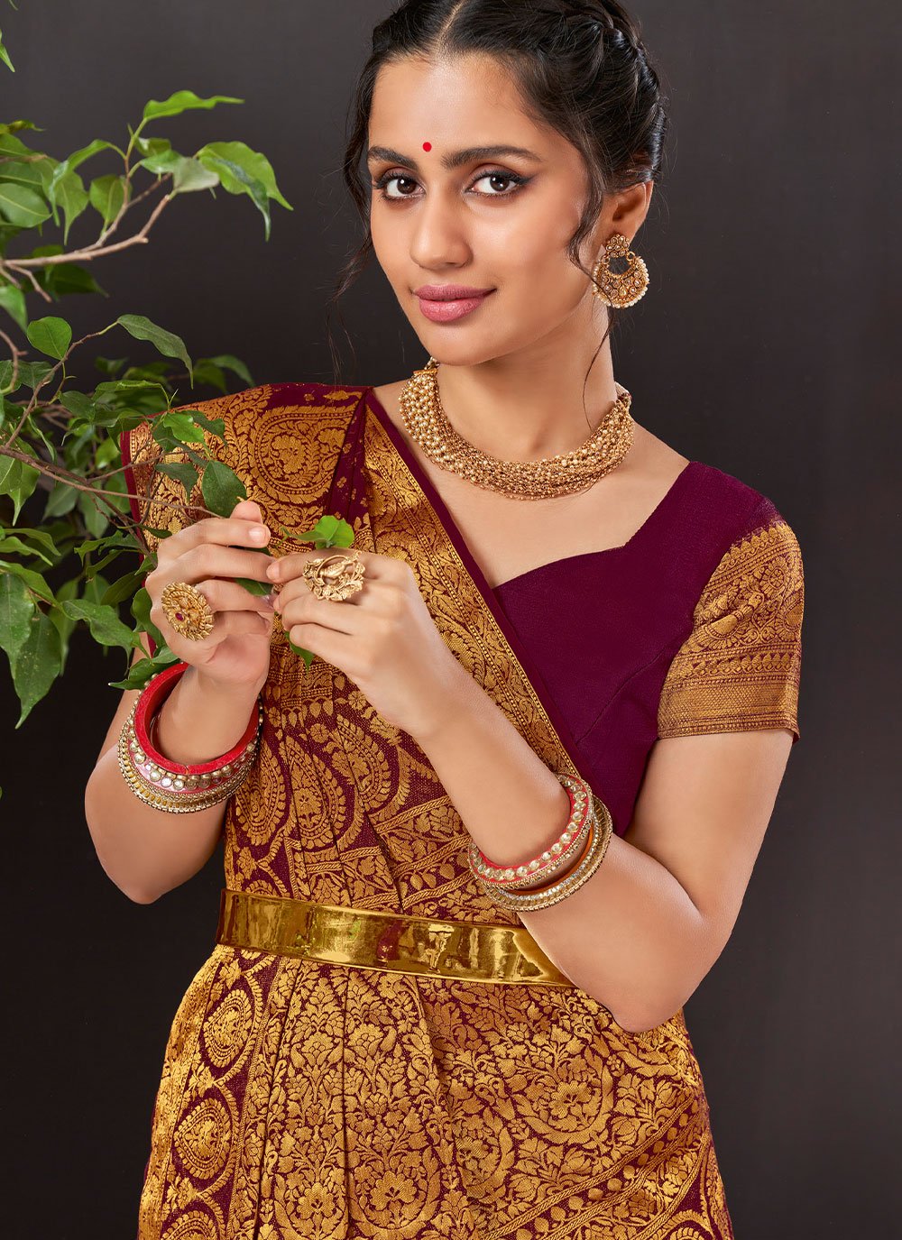 Classic Chiffon Viscose Maroon Weaving Saree