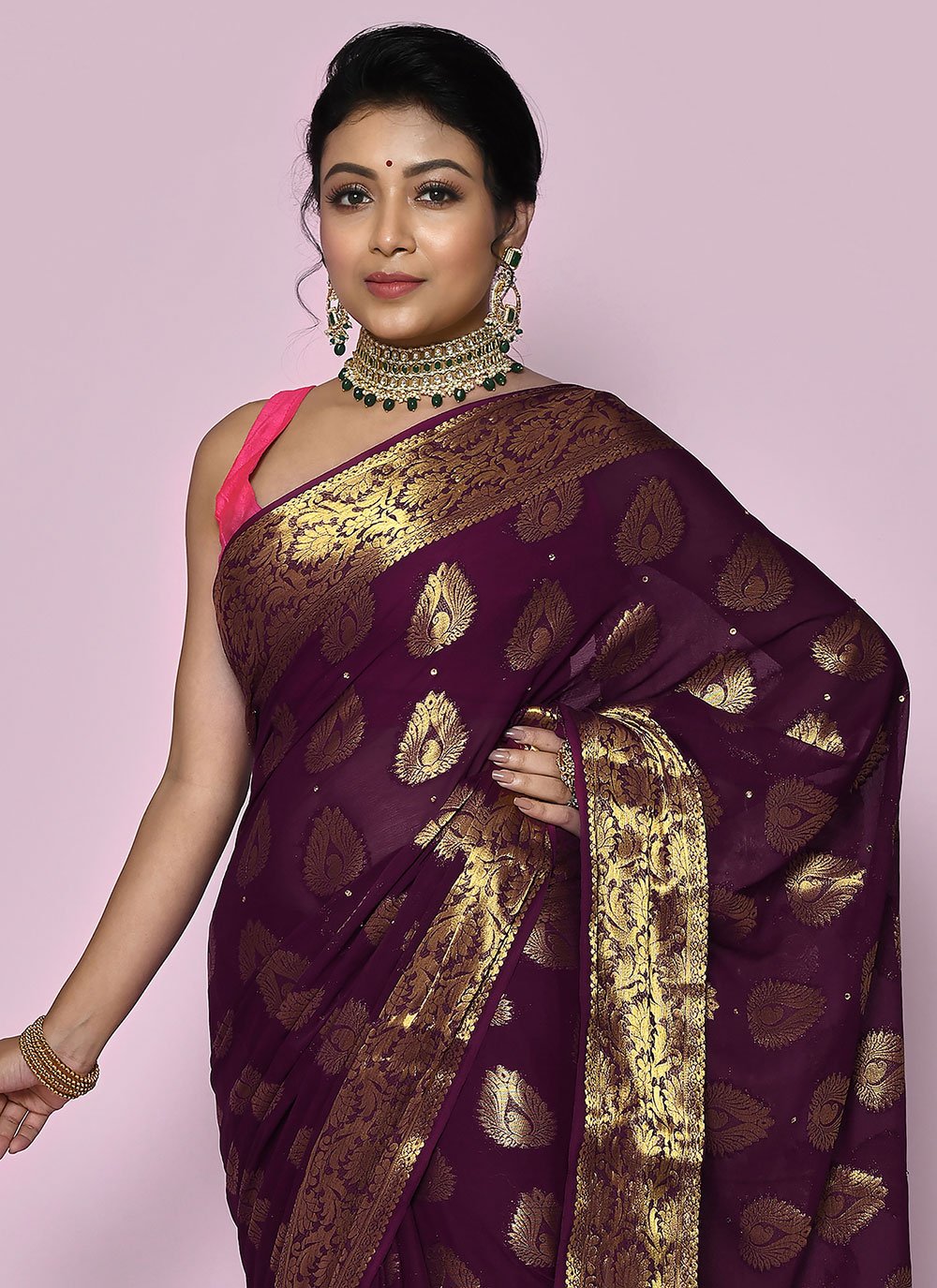 Classic Chiffon Silk Purple Weaving Saree