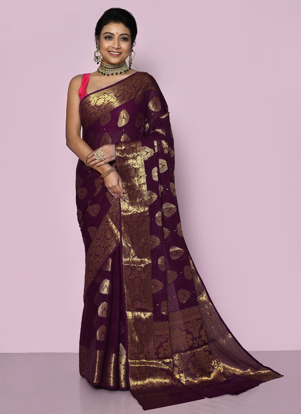 Classic Chiffon Silk Purple Weaving Saree