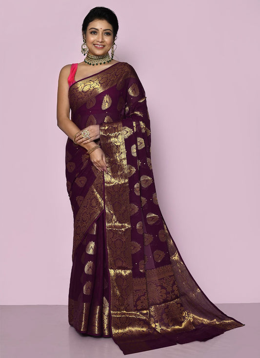 Classic Chiffon Silk Purple Weaving Saree