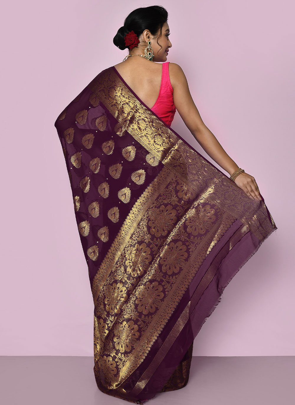 Classic Chiffon Silk Purple Weaving Saree