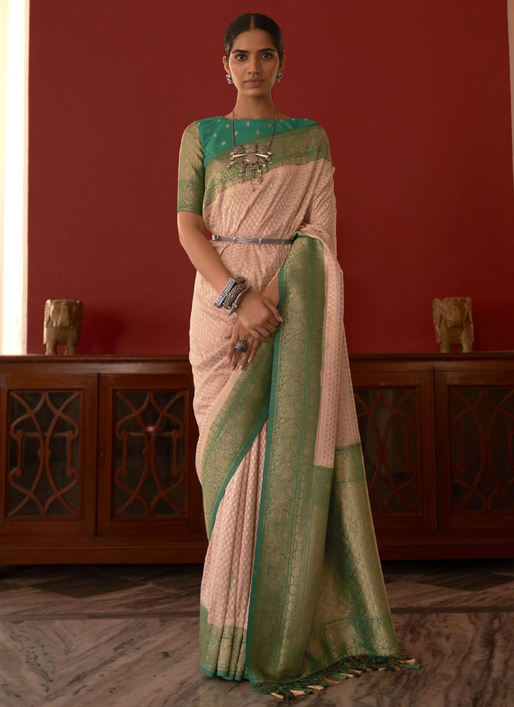 Classic Silk Peach Weaving Saree