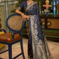 Classic Handloom Silk Satin Blue Weaving Saree