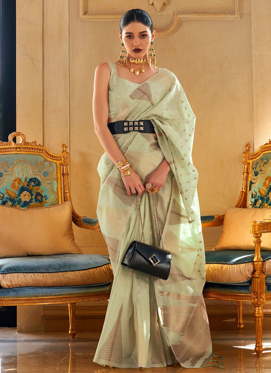 Classic Handloom Silk Tissue Sea Green Weaving Saree