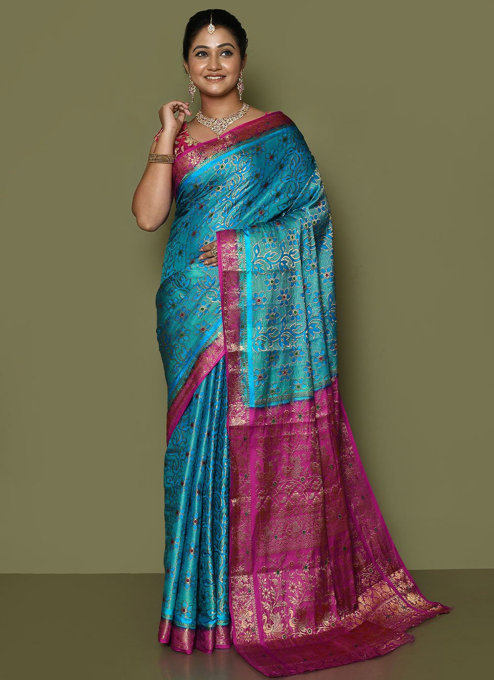 Classic Kanjivaram Silk Aqua Blue Weaving Saree