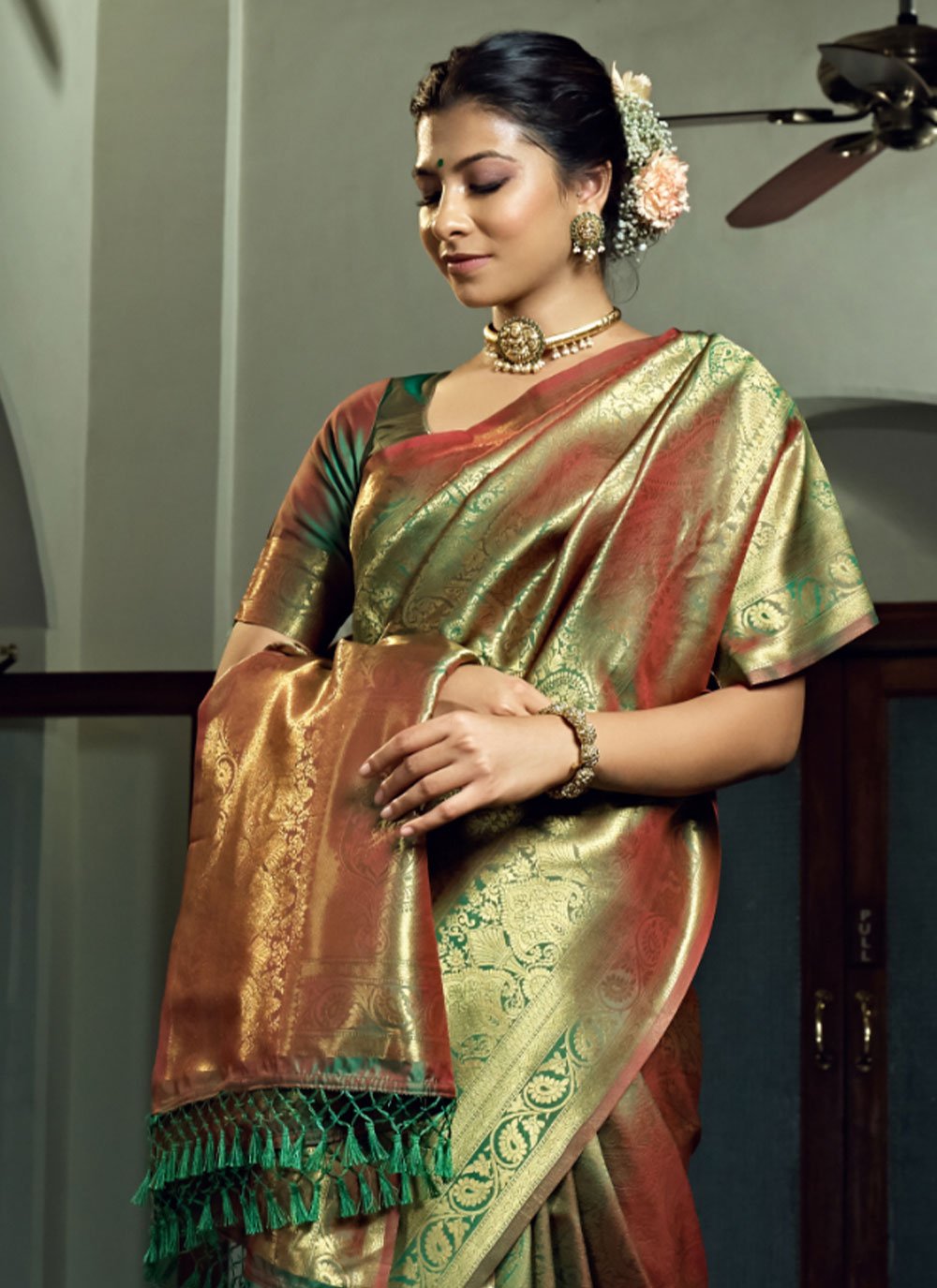 Classic Kanjivaram Silk Green Weaving Saree