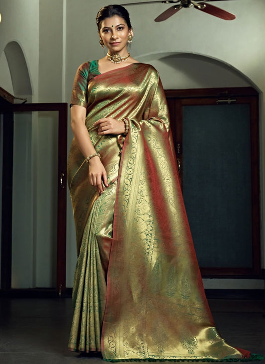 Classic Kanjivaram Silk Green Weaving Saree