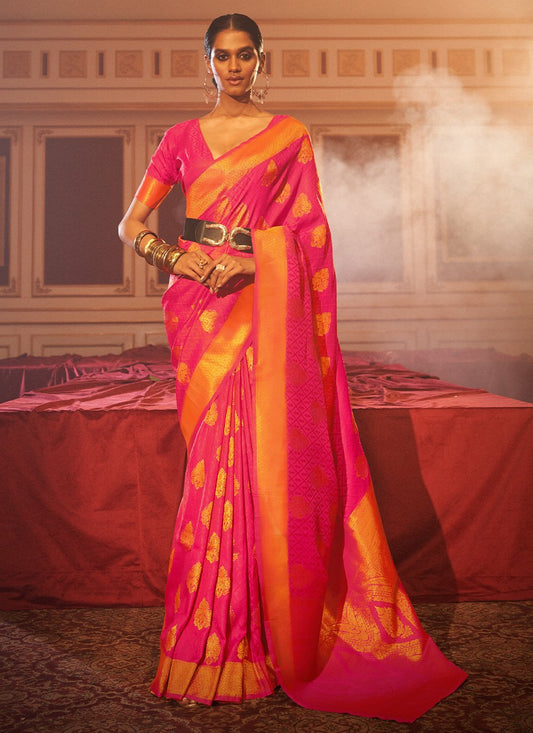 Classic Handloom Silk Pink Weaving Saree