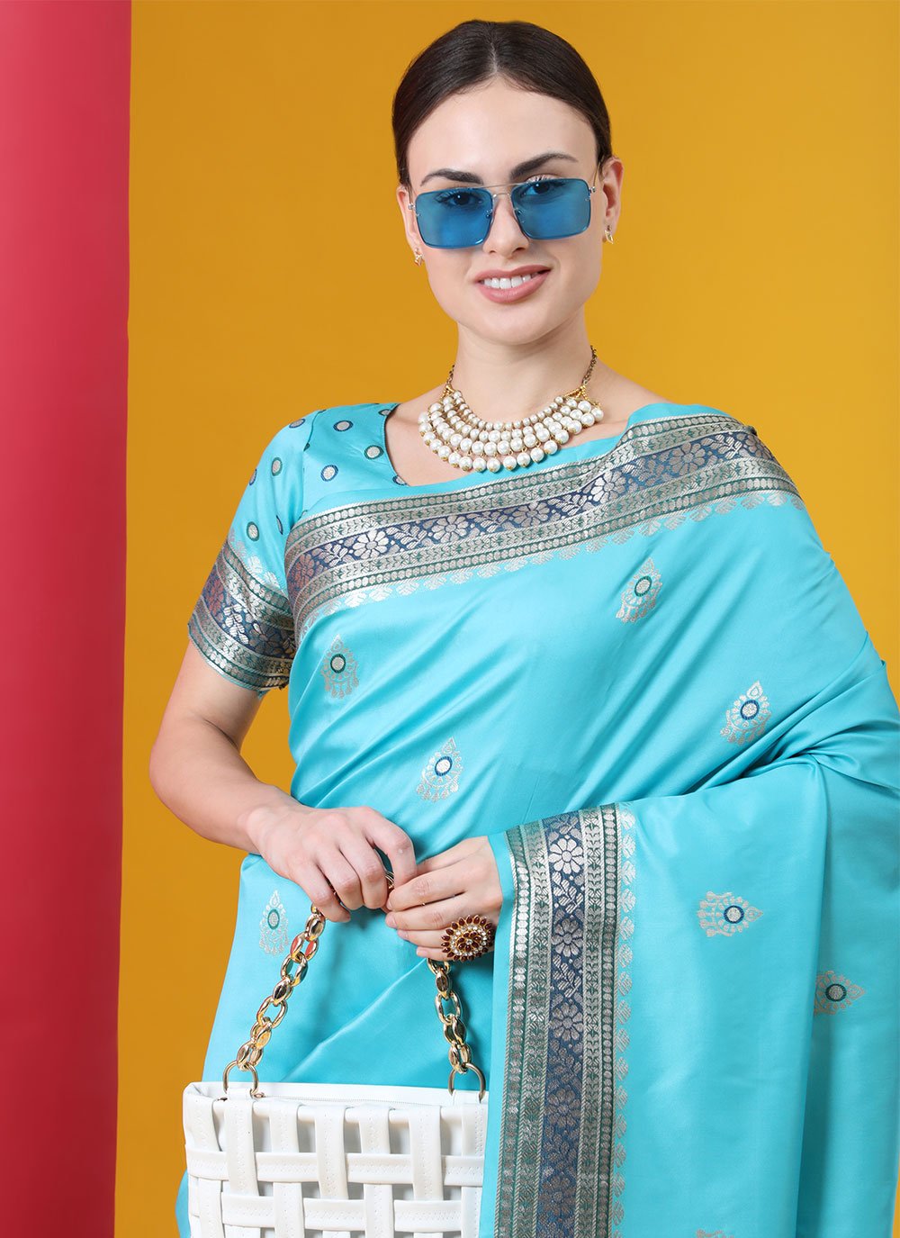 Contemporary Banarasi Silk Aqua Blue Weaving Saree