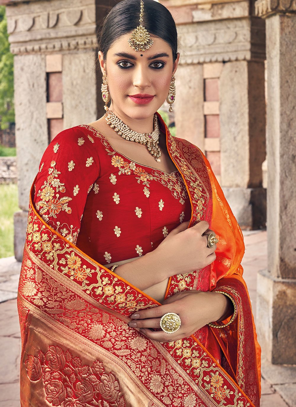 Contemporary Silk Orange Weaving Saree