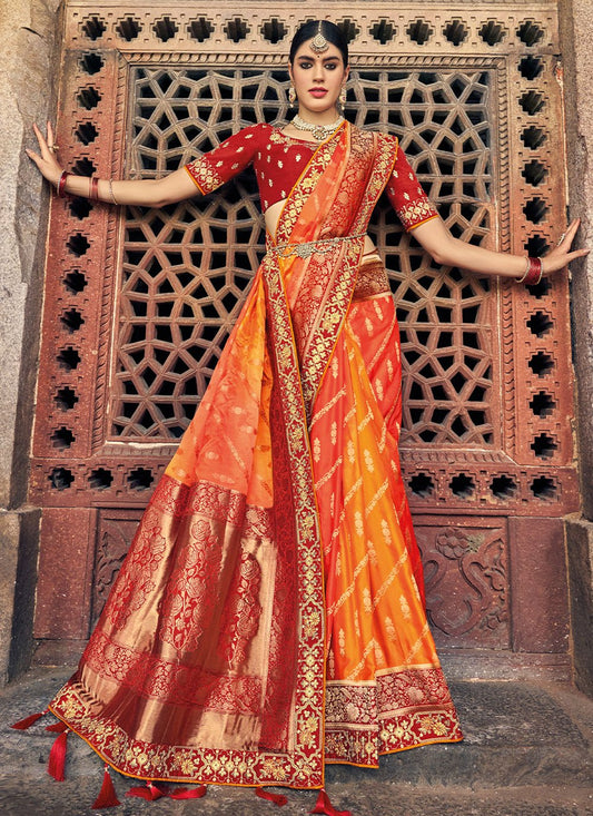 Contemporary Silk Orange Weaving Saree