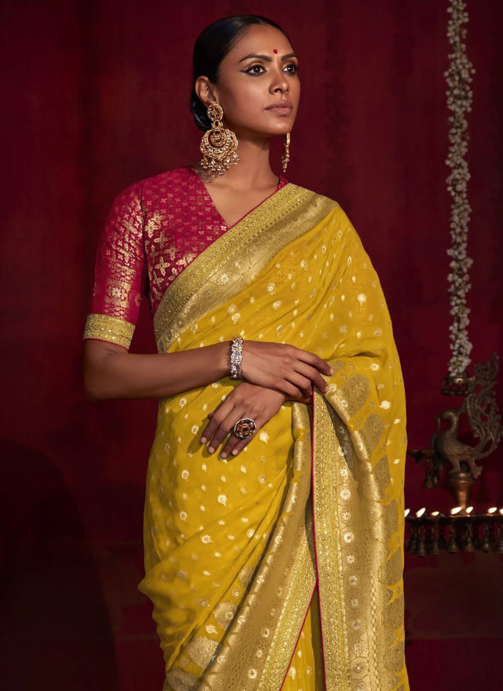 Contemporary Silk Mustard Weaving Saree