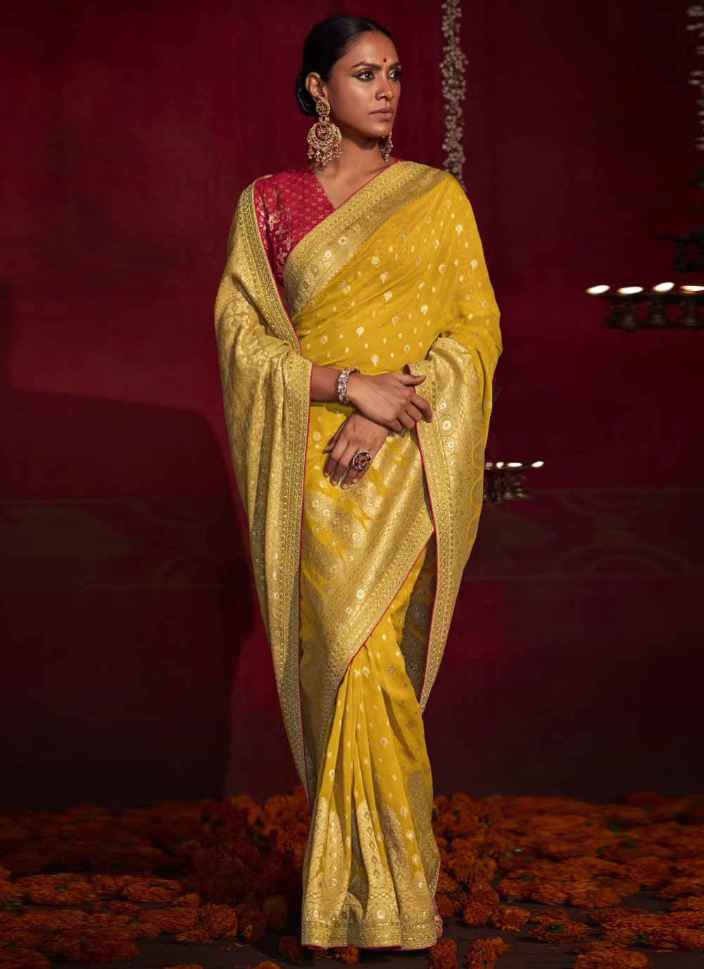 Contemporary Silk Mustard Weaving Saree