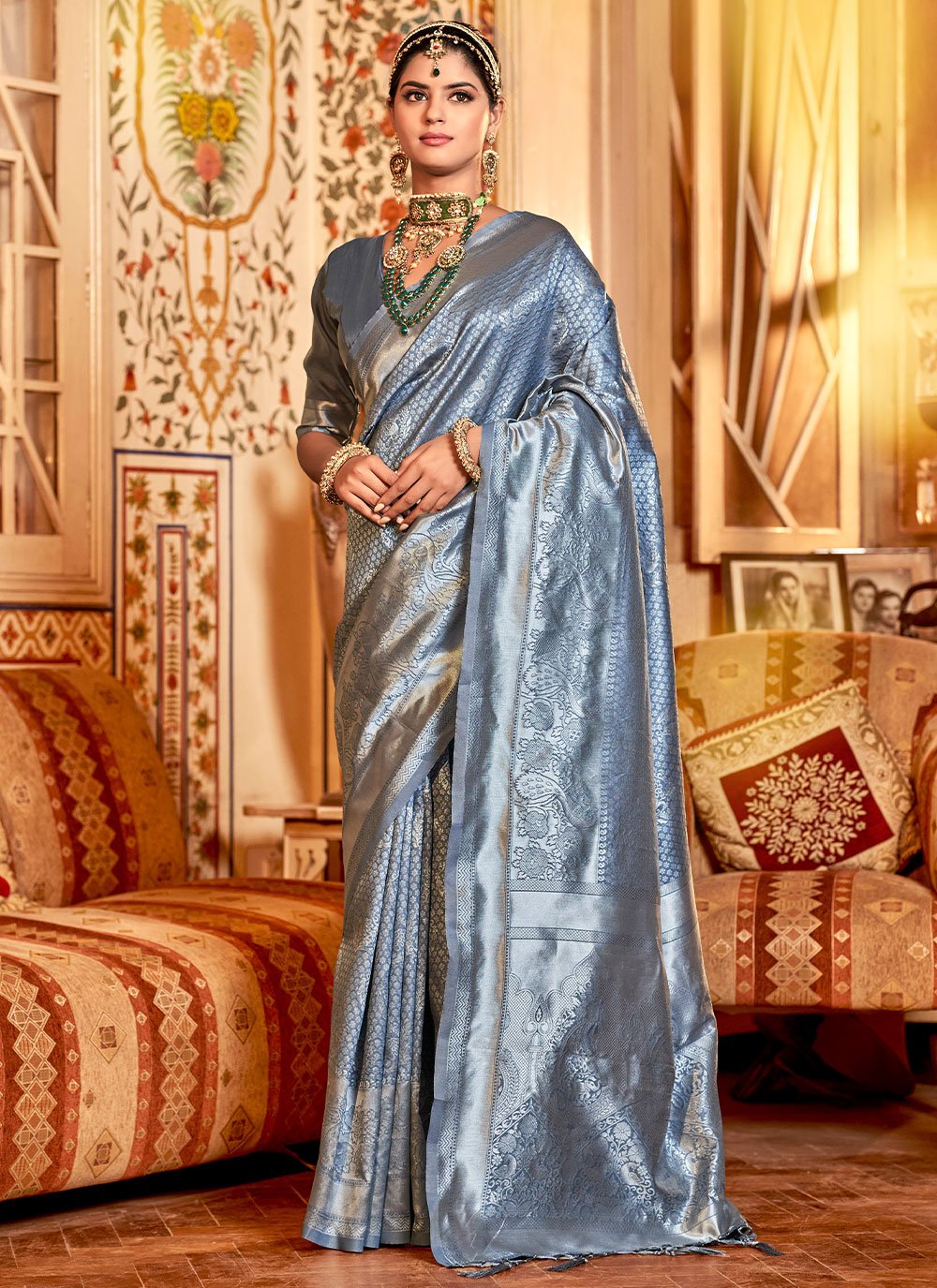 Contemporary Cotton Silk Grey Weaving Saree