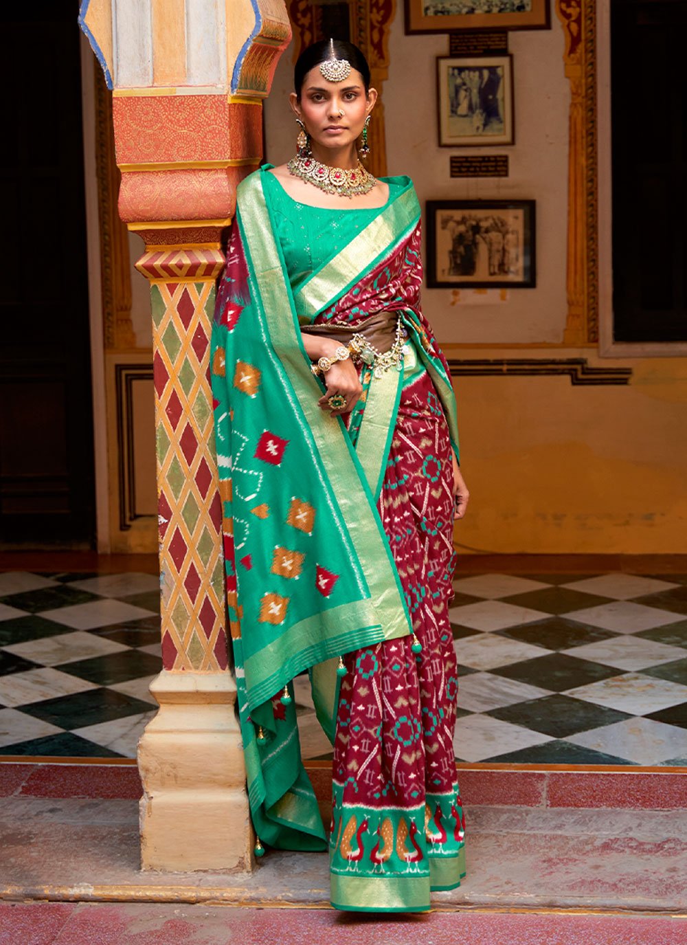 Contemporary Patola Silk Wine Weaving Saree