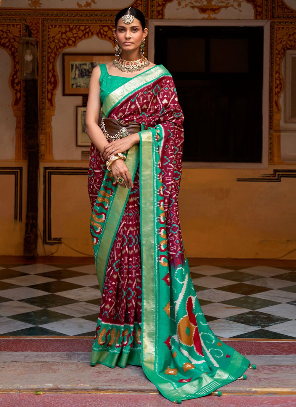 Contemporary Patola Silk Wine Weaving Saree