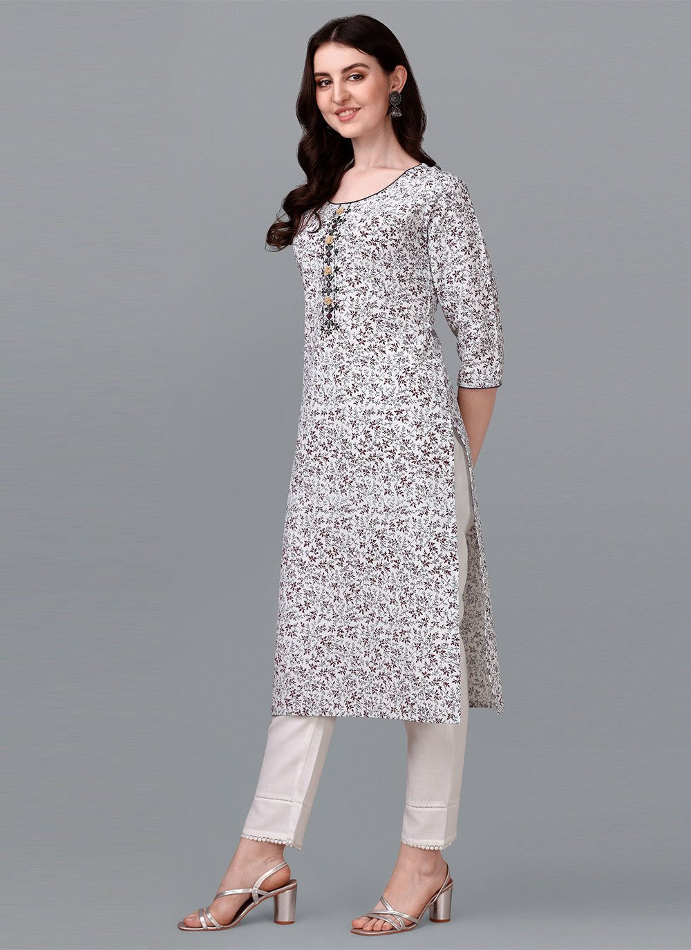 Casual Kurti Cotton Off White Weaving Kurtis