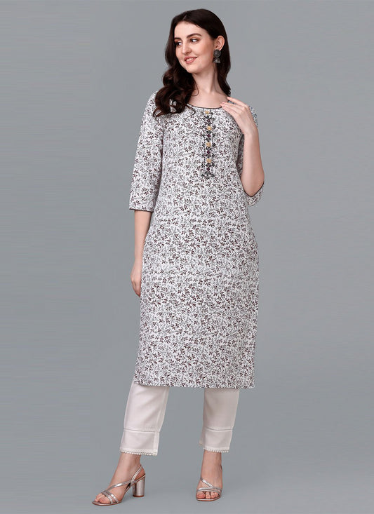 Casual Kurti Cotton Off White Weaving Kurtis