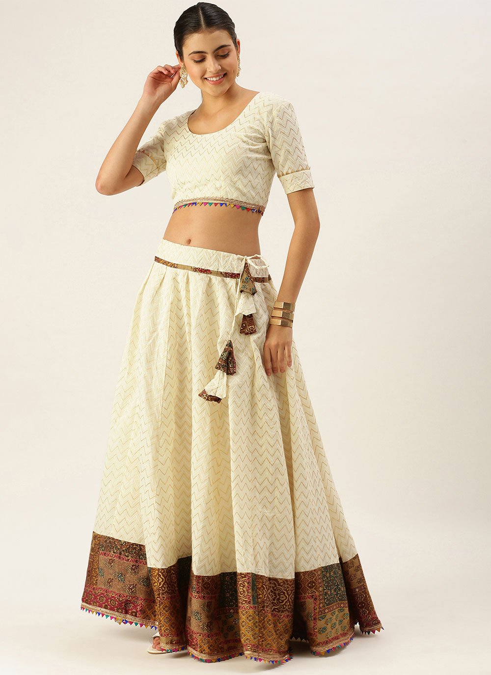 Lehenga Choli Cotton Off White Weaving Lehenga Choli